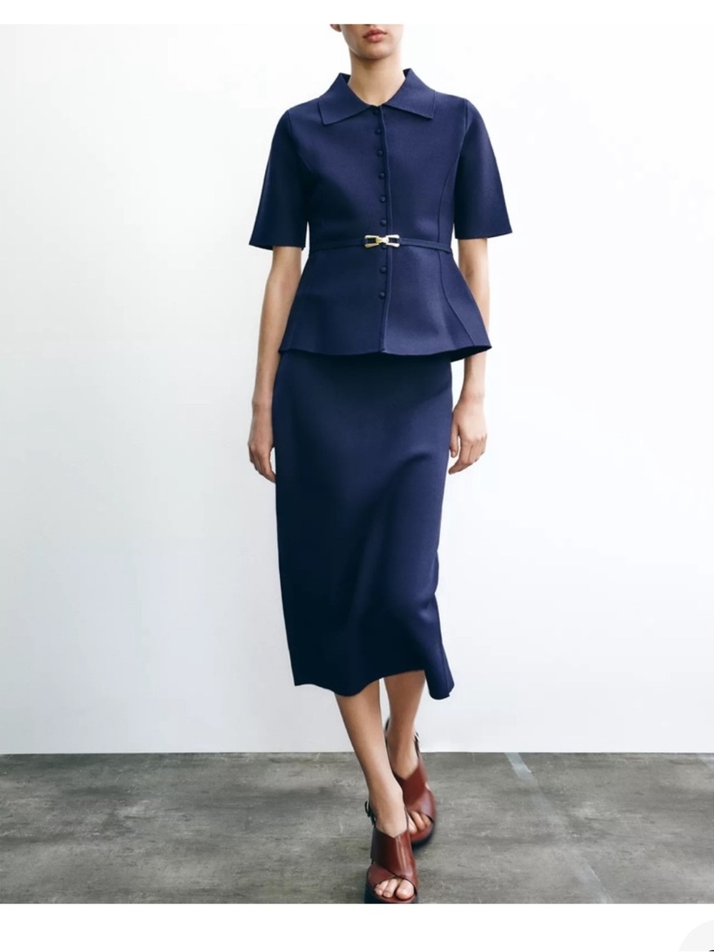 2 piece set in Navy Blue with Slim Belt